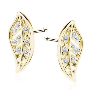 Cercei argint placati cu aur galben frunzulite cu pietre DiAmanti Z1475EG_W-DIA (Argint 925‰ 1,1 g.)